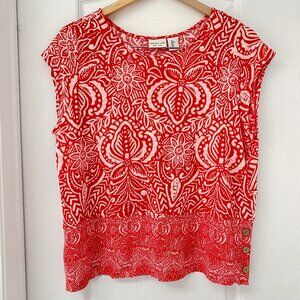 Rachel Zoe 100% Linen Red White Boho Print Top Women's L